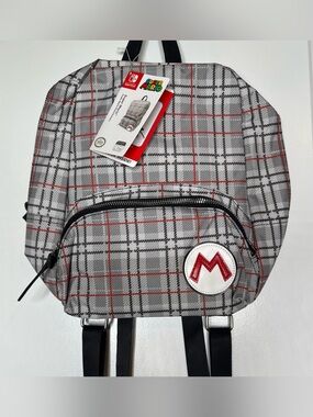 Nintendo switch Super Mario Plaid pattern Mini Backpack with Red 'M' Patch game